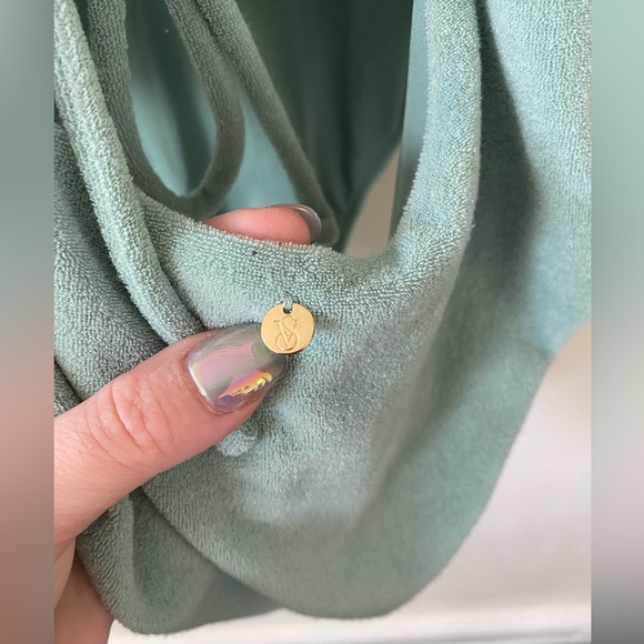 Victorias Secret terry bathing suit/bodysuit in sage green with lace up back. - Picture 4 of 5